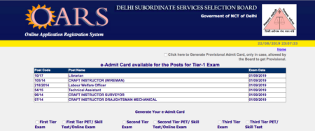 DSSSB Admit Card 2019