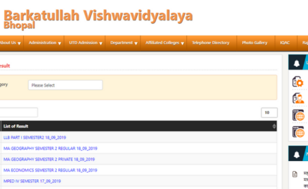 Barkatullah University, Bhopal 2019 Result Declared 