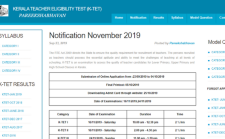 Kerala TET 2019 Admit Card