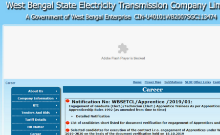 WBSETCL Graduate and Technician Apprentice 2019 Document Verification Schedule